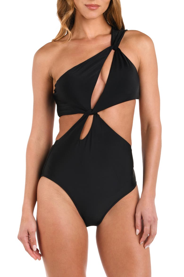 Camilla Cutout One-Shoulder One-Piece Swimsuit, Main, color, BLACK