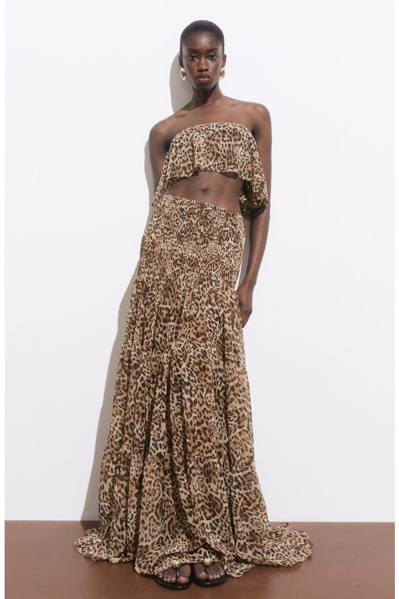 Leopard Print Strapless Top, Alternate, color, BROWN