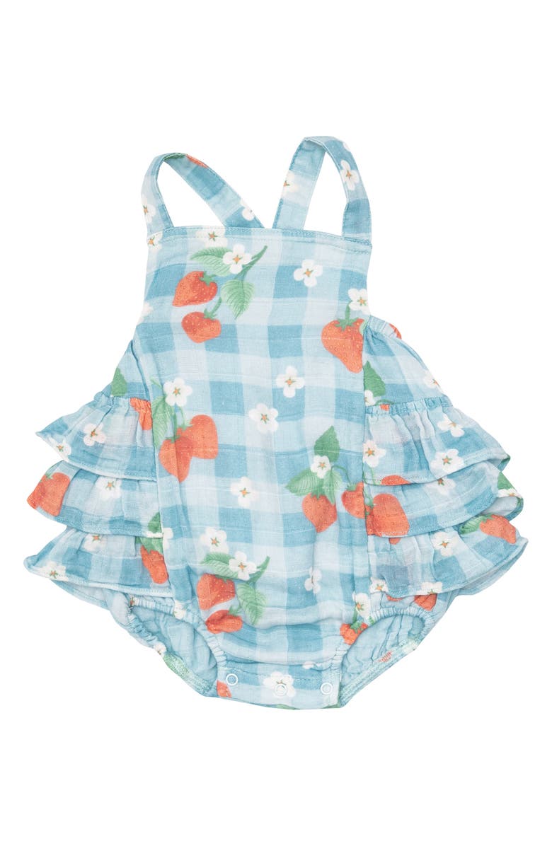 Angel Dear Organic Cotton Muslin Strawberry Sunsuit, Main, color,