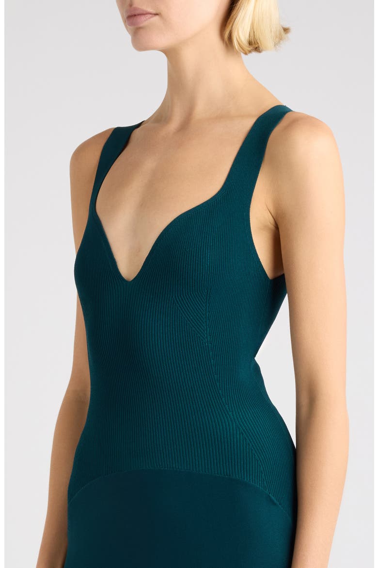Mixed Media Fit & Flare Rib Sweater Dress, Alternate, color, PETROLE FONCE