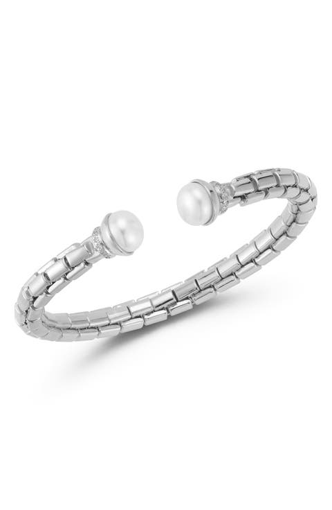 Cultured Pearl and Cubic Zirconia Cuff Bracelet