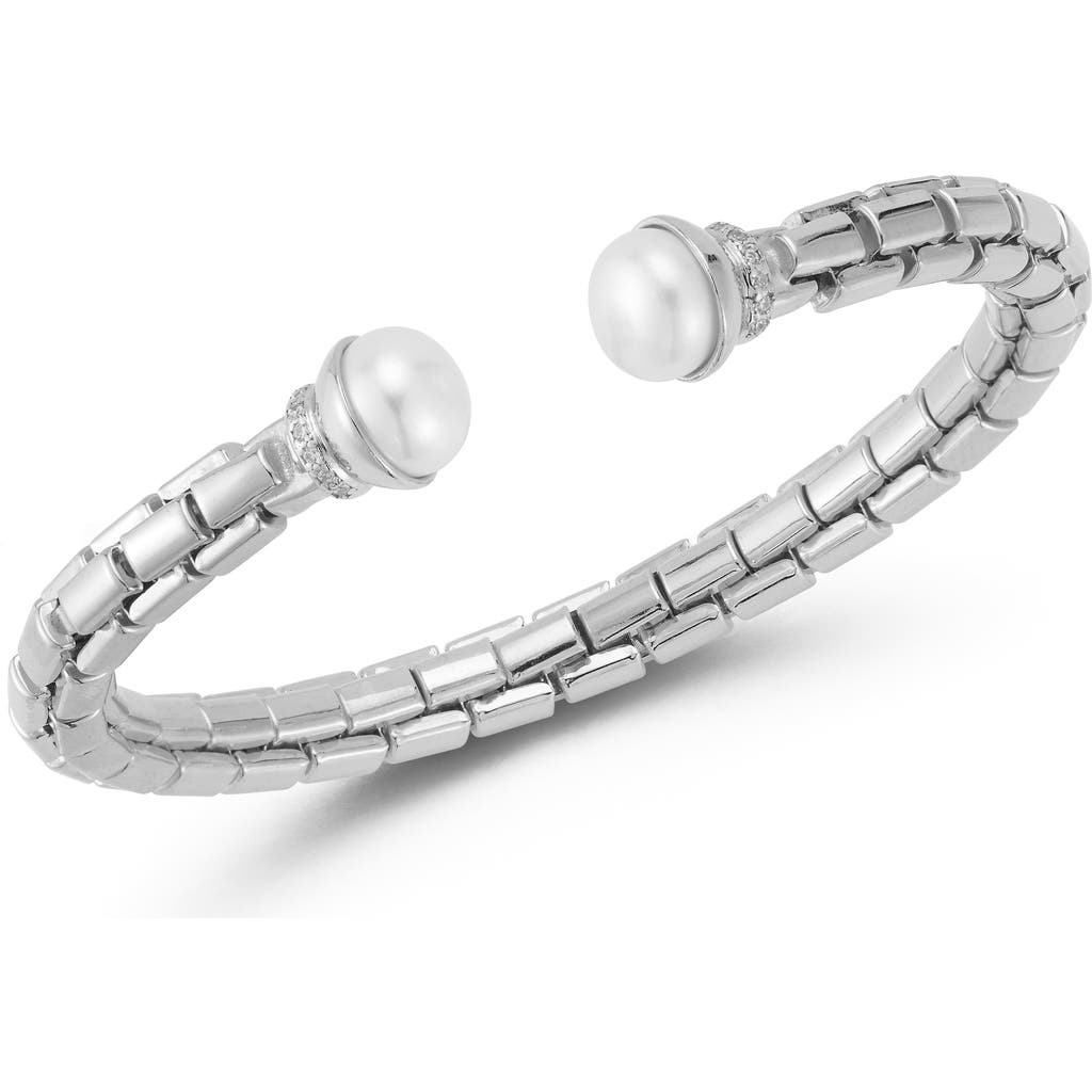 Sphera Milano Cultured Pearl And Cubic Zirconia Cuff Bracelet In Silver