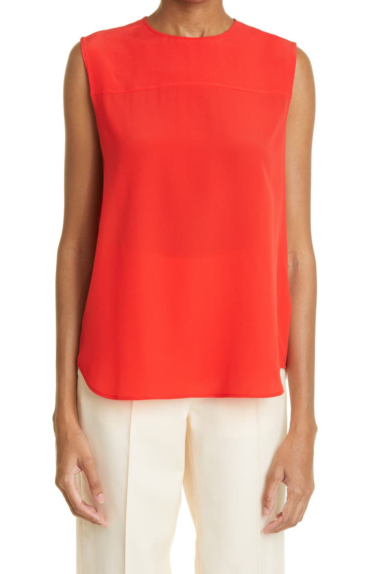 Harriet Sleeveless Silk Blouse, Main, color, BRIGHT RED