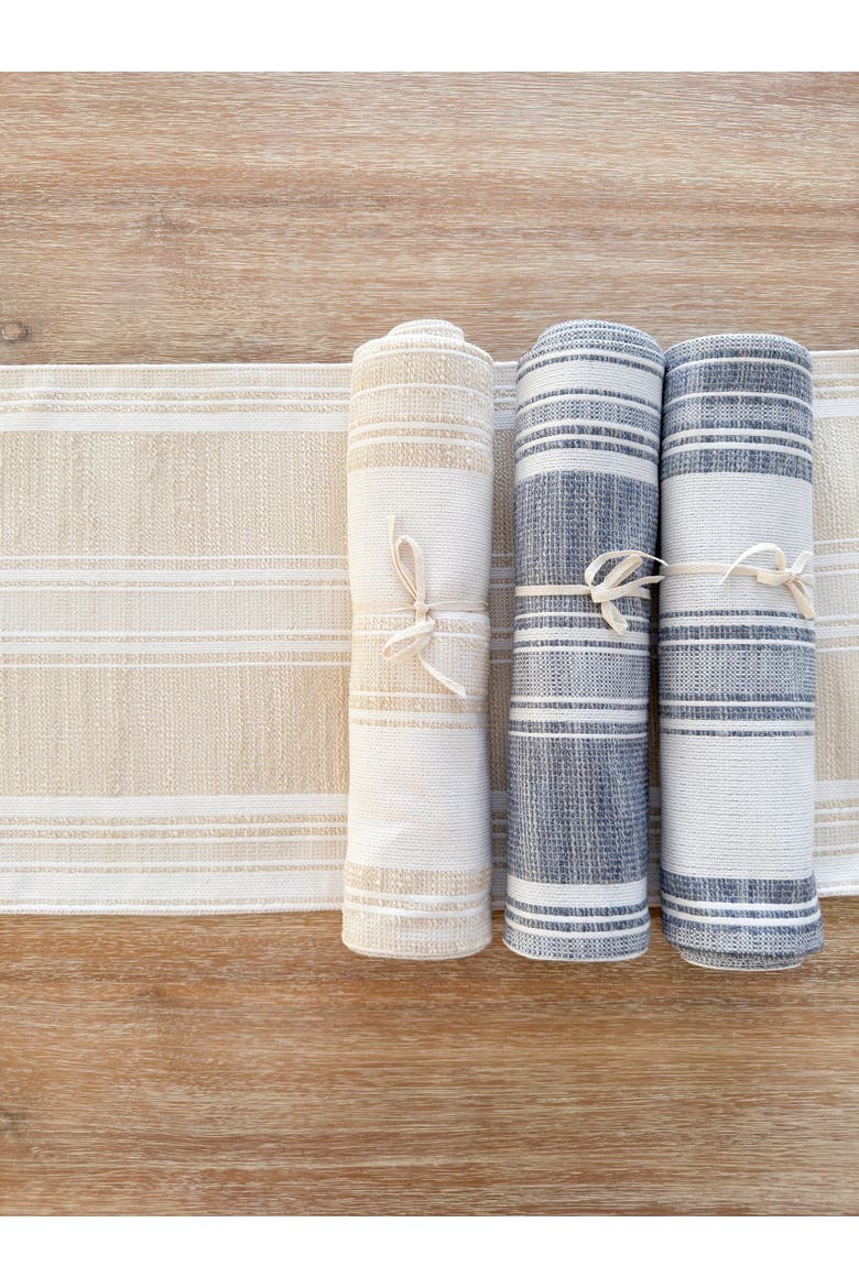Beach Club Stripe Indoor Outdoor Table Runner, Alternate, color, Beige Stripe