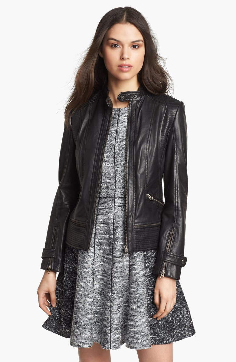 Bernardo Trapunto Trim Leather Scuba Jacket, Main, color,