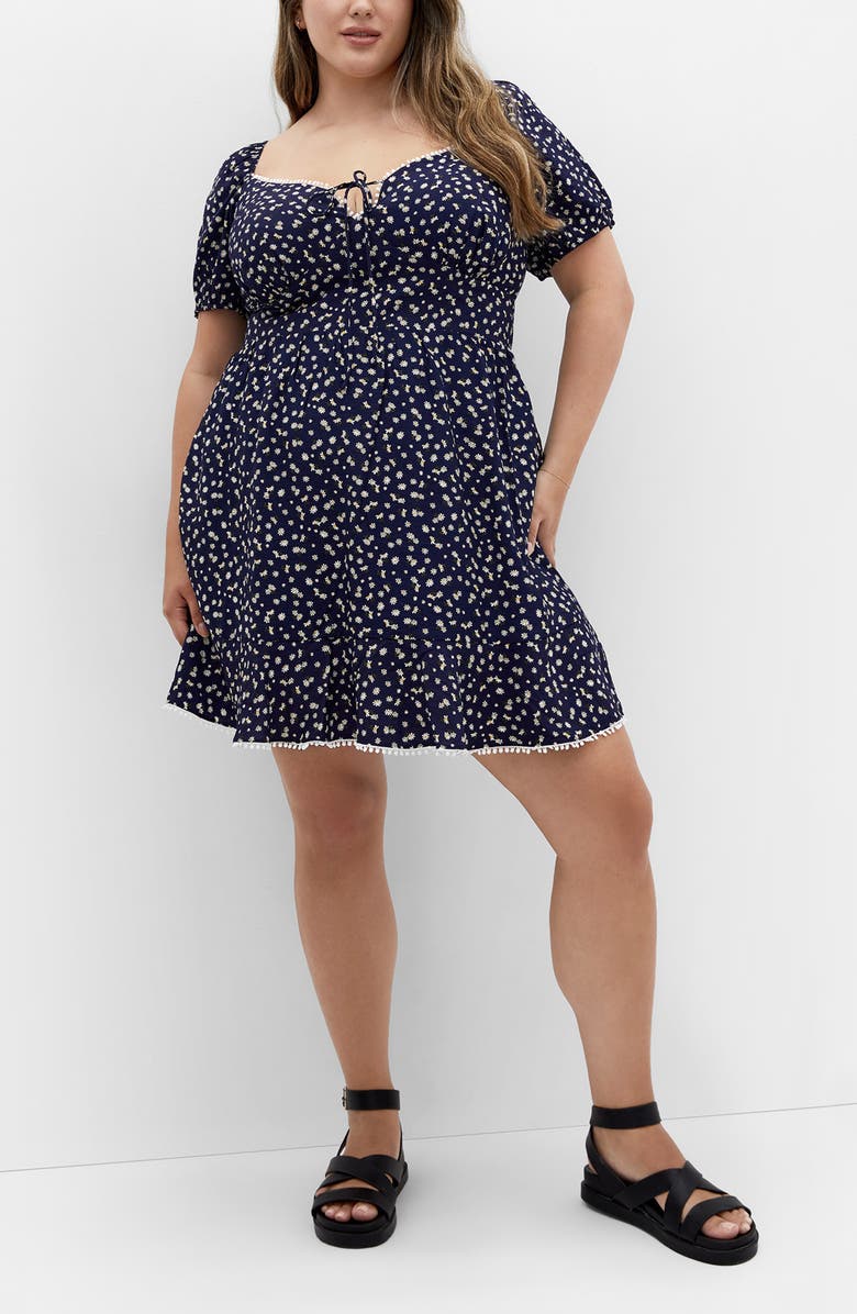 City Chic Sky Kiss Print Minidress, Alternate, color, Navy Daisy