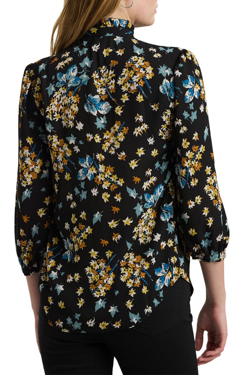 Lauren Ralph Lauren Floral Pintuck Button-Up Shirt, Alternate, color, Black Multi