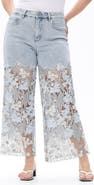 Bayeas Crystal Embellished Lace Wide Leg Jeans