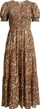 Anne Klein Smocked Puff Sleeve Maxi Dress