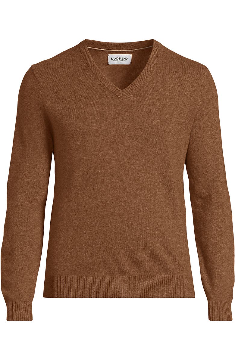 Lands' End Fine Gauge Cashmere V-neck Sweater, Alternate, color, Fresh Nutmeg Heather