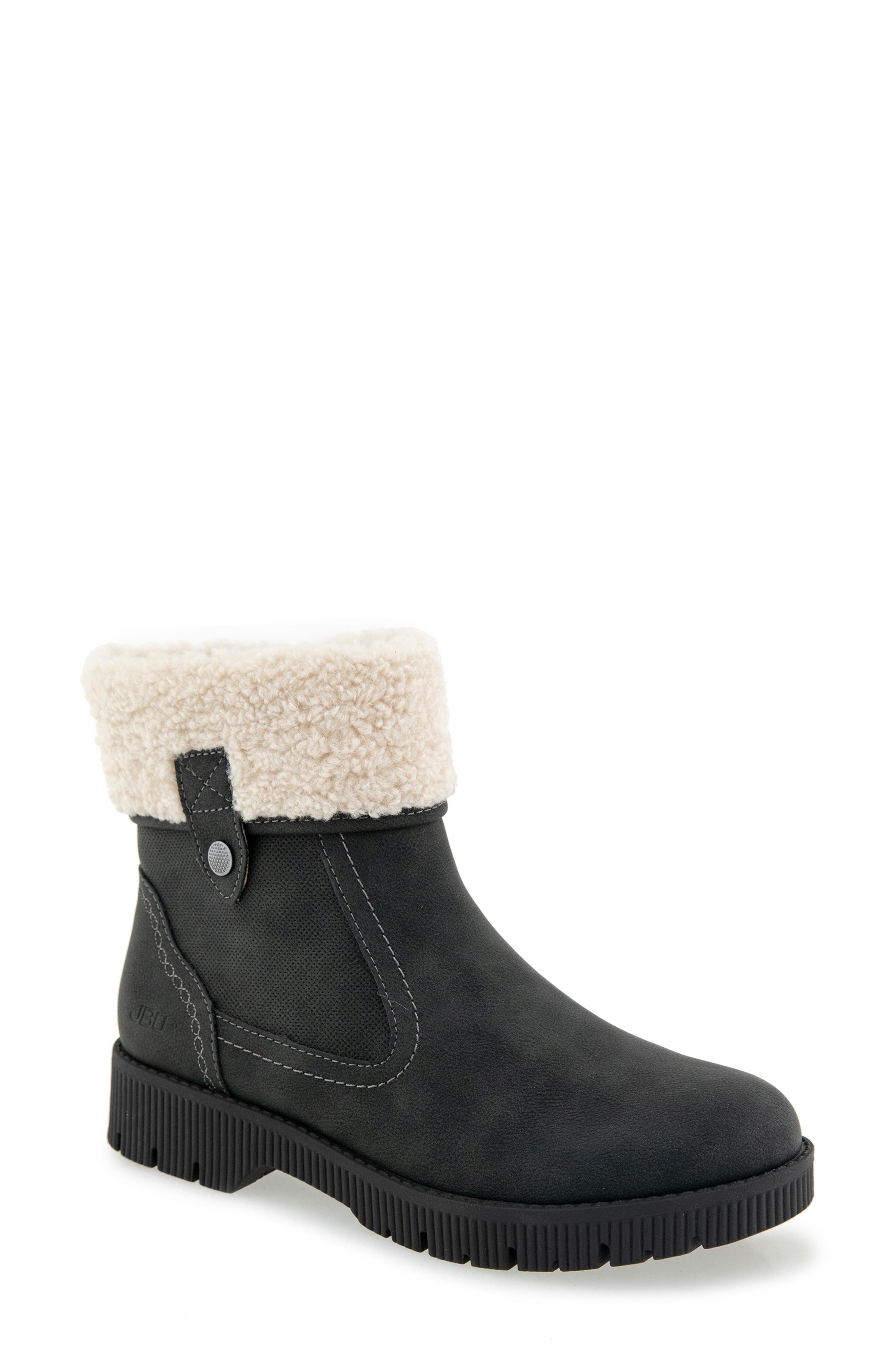 Alexia Water Resistant Bootie with Faux Shearling Trim, Main, color, BLACK