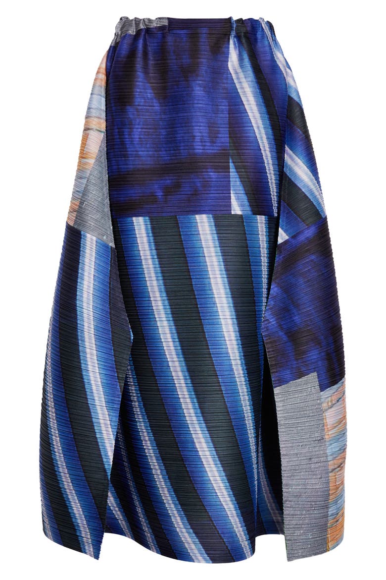 City Collage Pleated Midi Skirt, Alternate, color, GRAY X NAVY