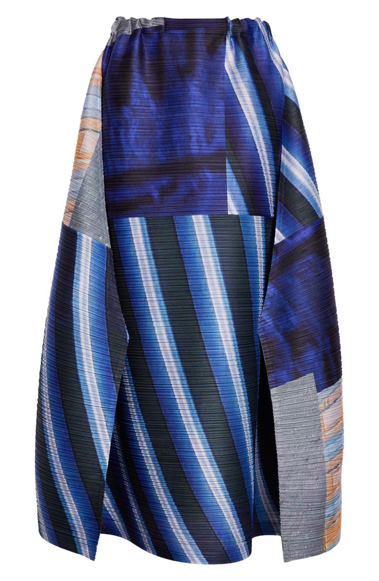 Pleats Please Issey Miyake City Collage Pleated Midi Skirt, Alternate, color, Gray X Navy