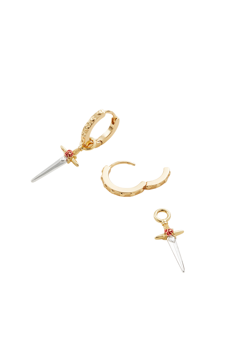 Rose & Dagger Huggie Earrings, Alternate, color, Gold