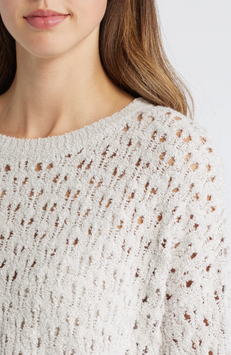 Eileen Fisher Open Stitch Organic Cotton Blend Sweater, Alternate, color, Bone