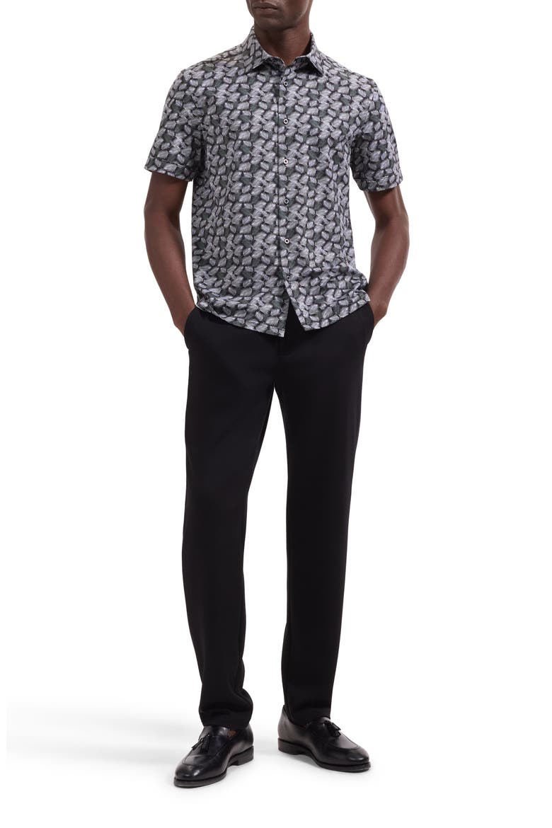 Milo OoohCotton® Leaf Print Short Sleeve Button-Up Shirt, Alternate, color, BLACK