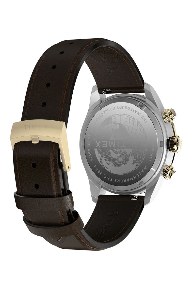 Waterbury Heritage Chronograph Leather Strap Watch, 39mm, Alternate, color, STAINLESS STEEL