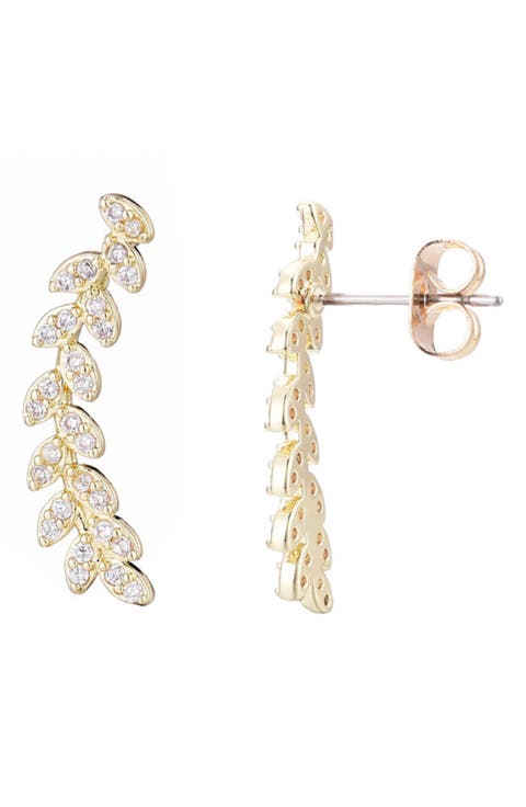 Pavé CZ Curved Leaf Crawler Earrings