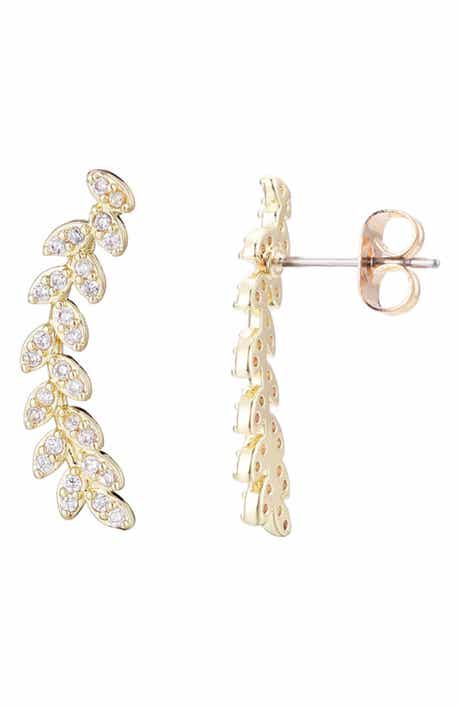 Adornia Pavé CZ Curved Leaf Crawler Earrings