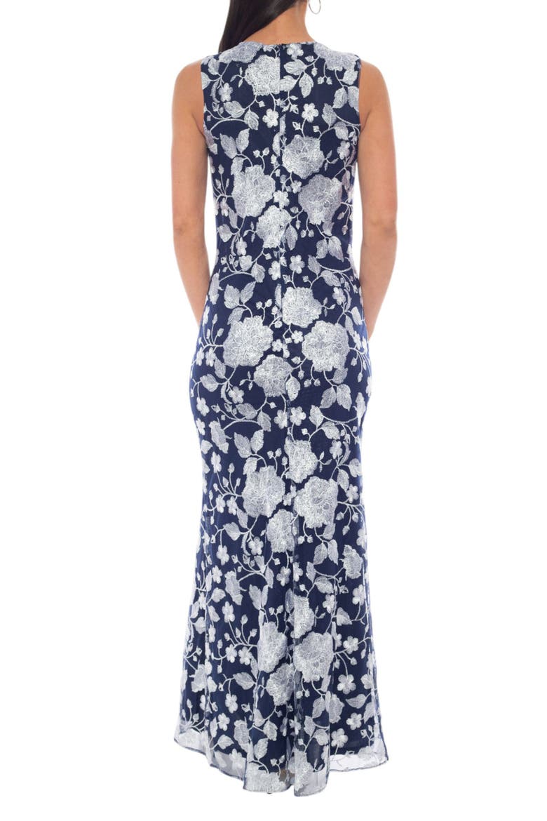 Floral Embroidery Sleeveless Midi Dress, Alternate, color, NAVY/ SILVER
