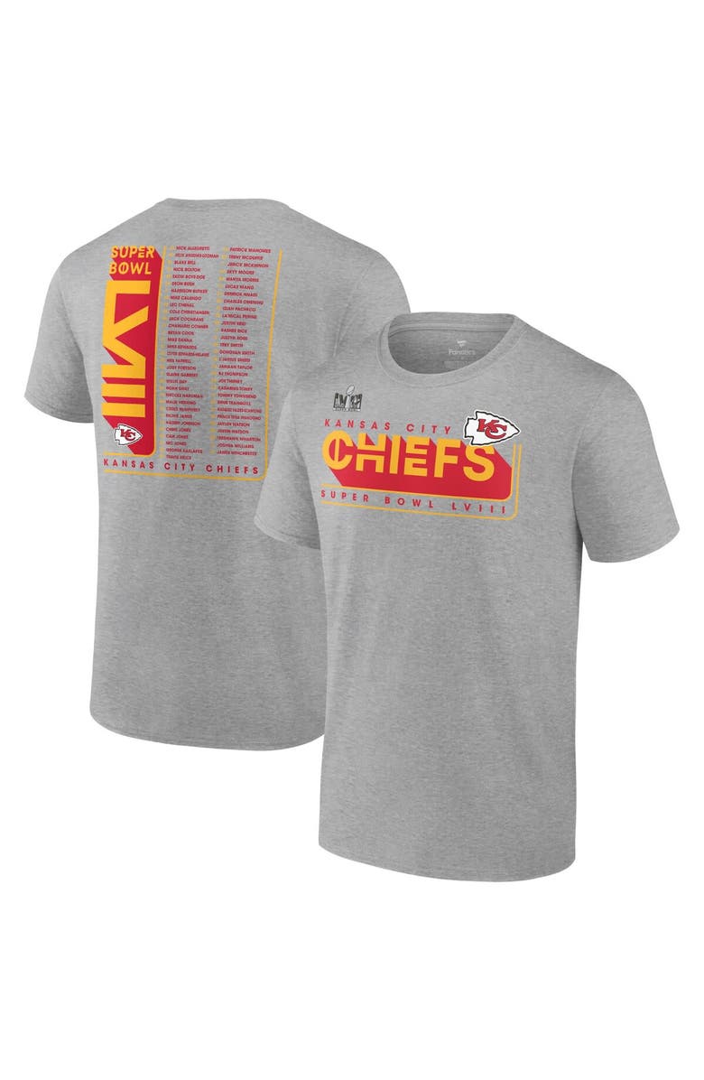FANATICS Men's Fanatics Branded Heather Gray Kansas City Chiefs Super Bowl LVIII Team Members Roster T-Shirt, Main, color, 