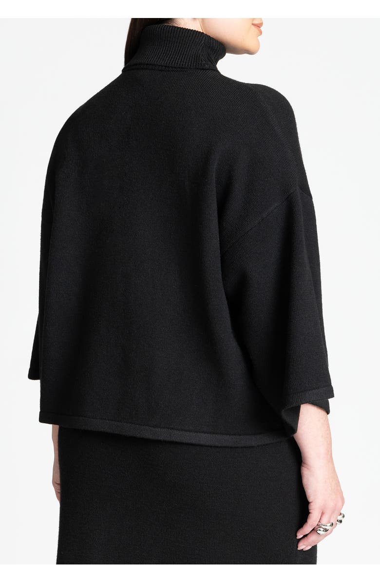 ELOQUII Boxy Three Quarter Sleeve Turtleneck, Alternate, color, Black Onyx
