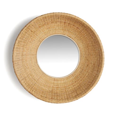 Shyla Natural Framed Round Decorative Wall Mirror