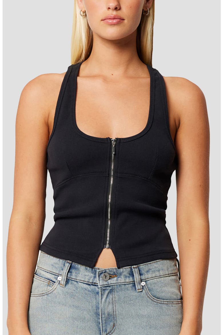 Zip Front Bustier Tank, Alternate, color, BLACK