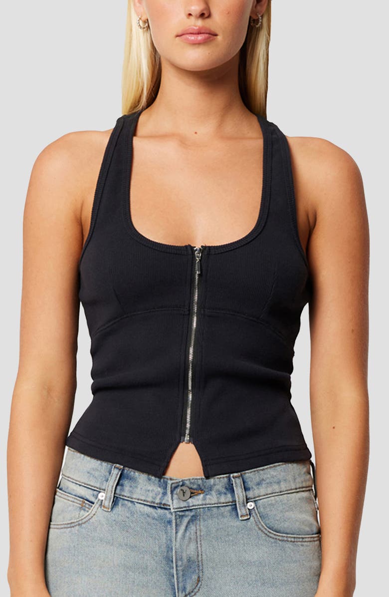 ABRAND Zip Front Bustier Tank, Alternate, color, Black