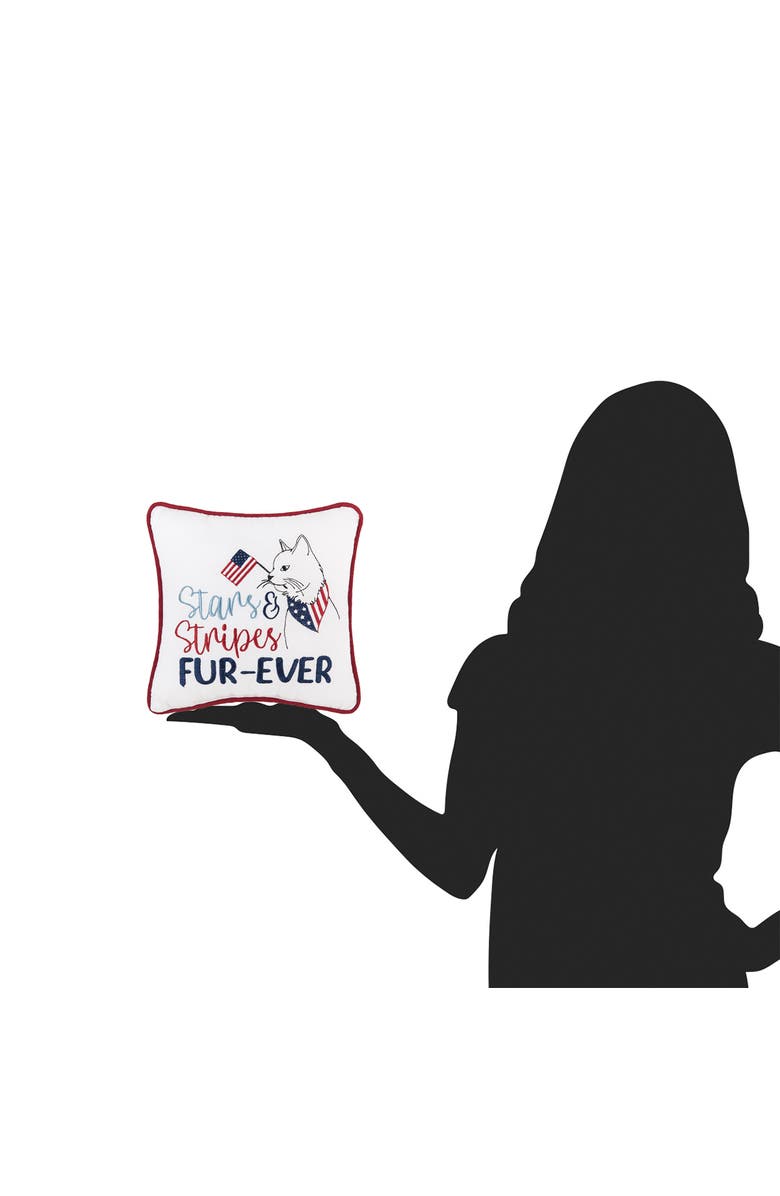 C&F Home Patriotic Stars & Stripes Fur-Ever Cat Mini Embroidered Accent Pillow, 10" x 10", Alternate, color, White