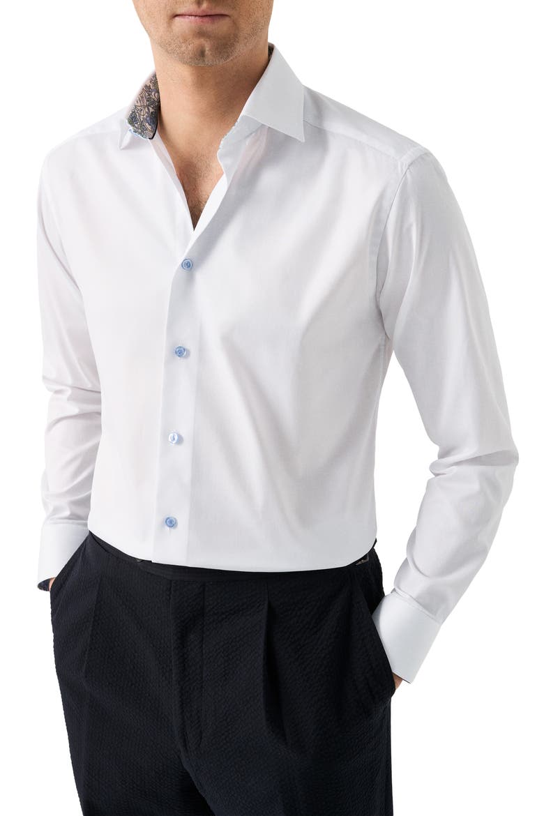 Slim Fit Solid with Floral Detail Signature Twill Button-Up Shirt, Main, color, WHITE