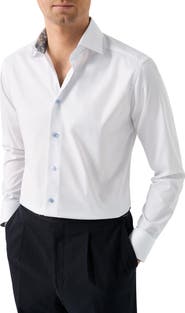 Eton Slim Fit Solid with Floral Detail Signature Twill Button-Up Shirt