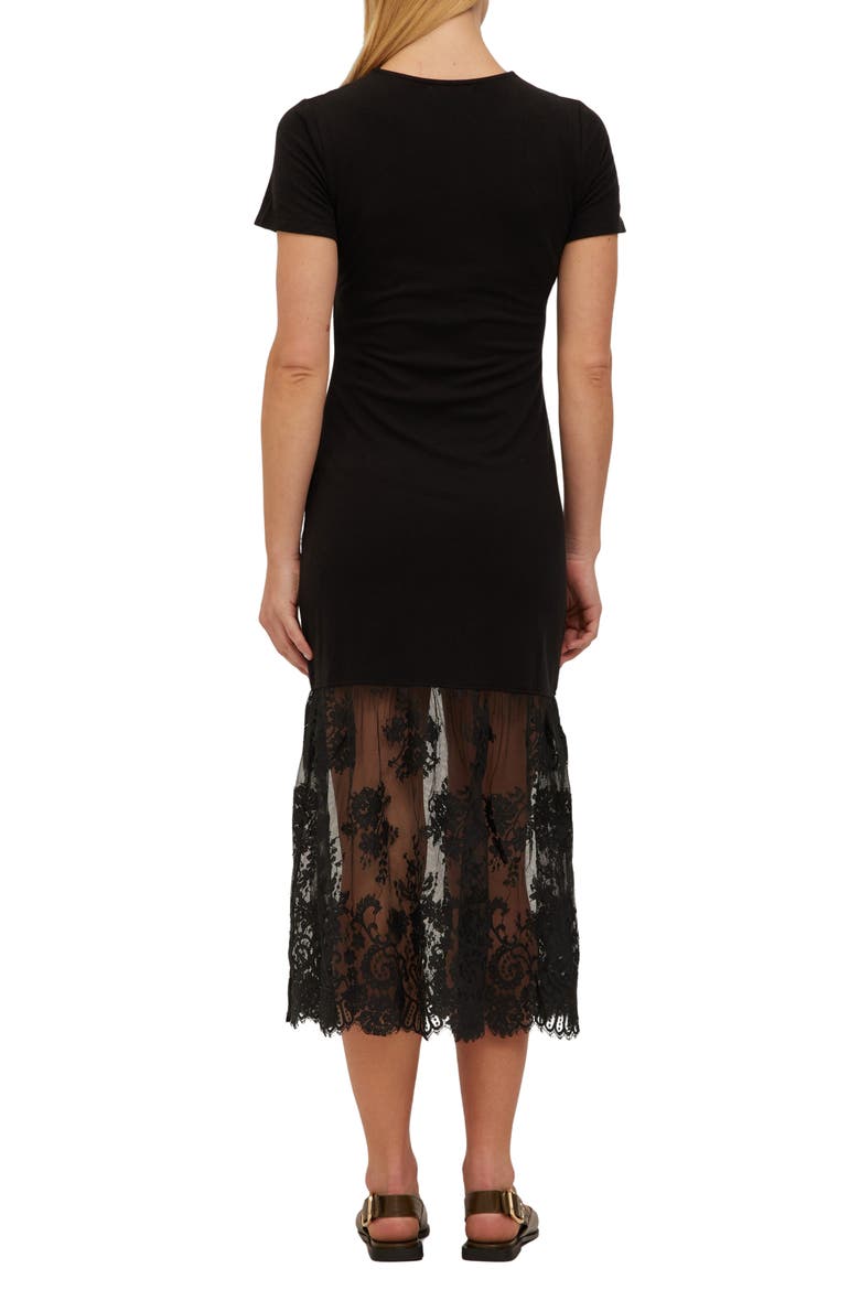 Malibu Lace Hem Rib T-Shirt Dress, Alternate, color, BLACK