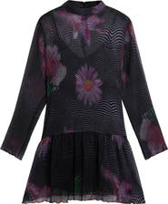 Desigual Print Ruffle Hem Long Sleeve Dress
