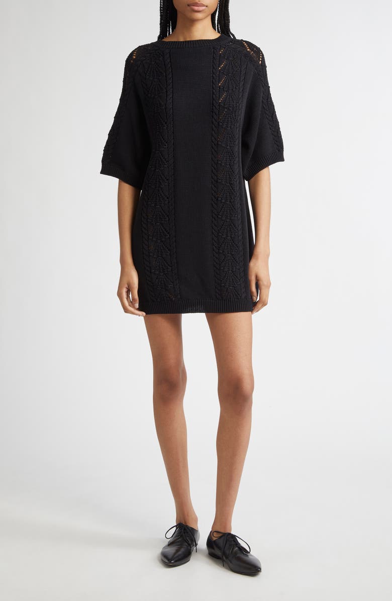 LOULOU DE SAISON Arman Oversize Cotton Mini Sweater Dress, Main, color, Black