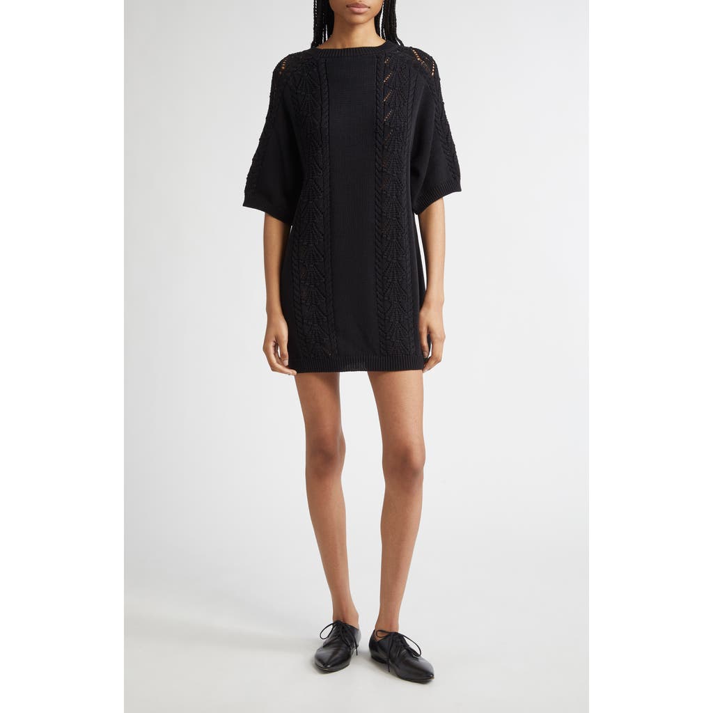 Loulou De Saison Arman Oversize Cotton Mini Sweater Dress In Black