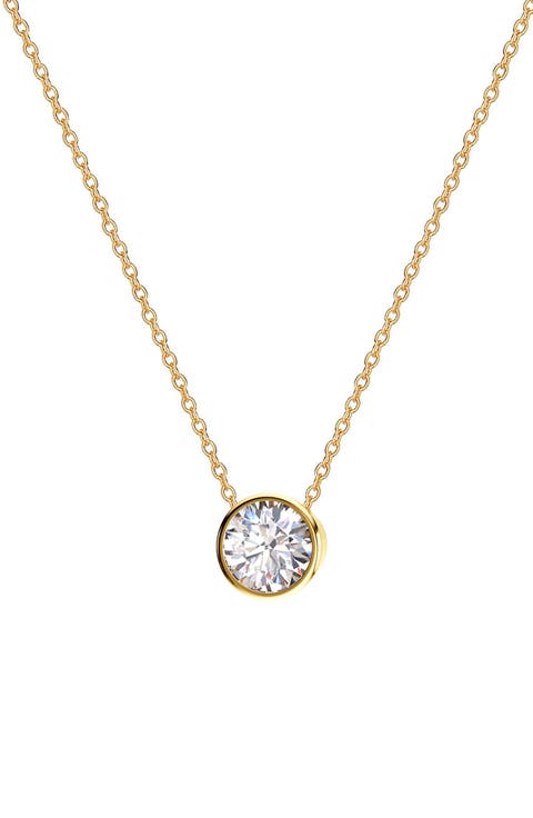 Bezel Set Cubic Zirconia Pendant Necklace