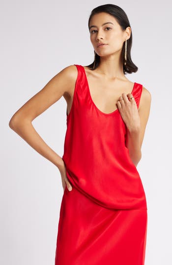 Nordstrom Satin Scoop Neck Tank In Red Toreador