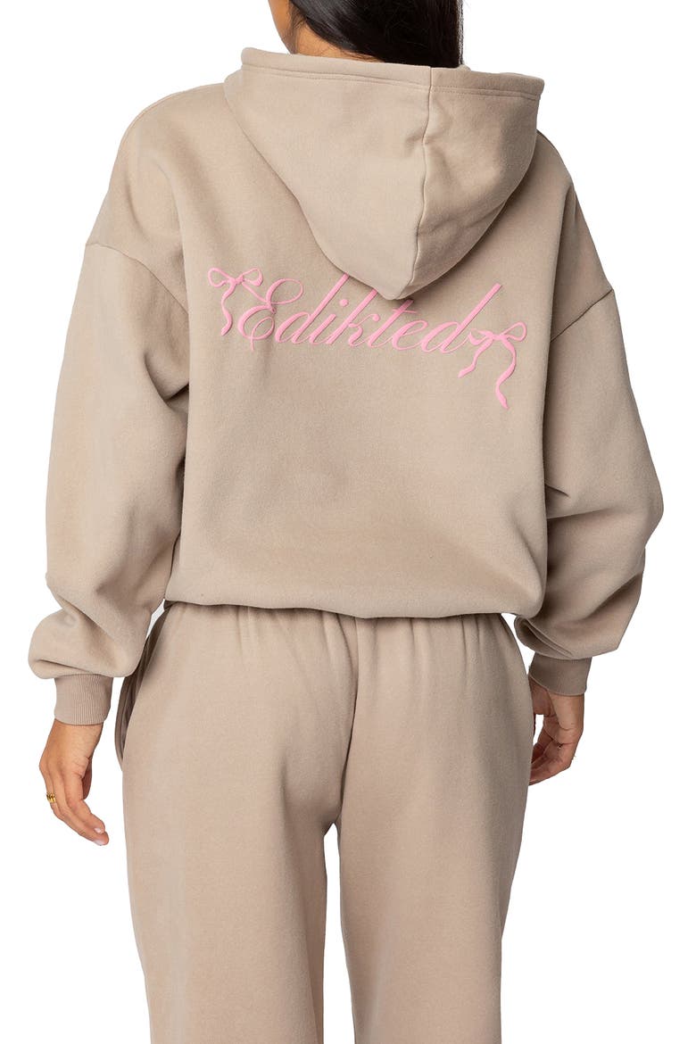 Sasha Bow Detail Hoodie, Alternate, color, BEIGE