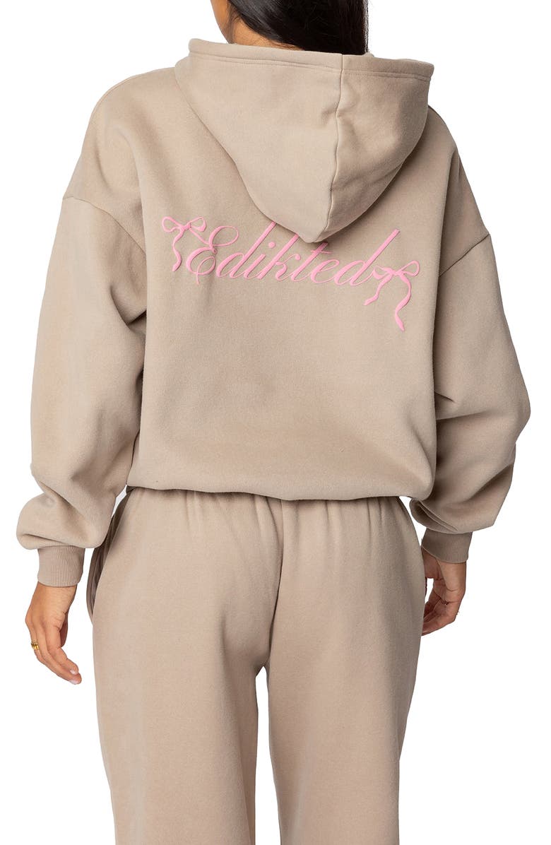 EDIKTED Sasha Bow Detail Hoodie, Alternate, color, Beige