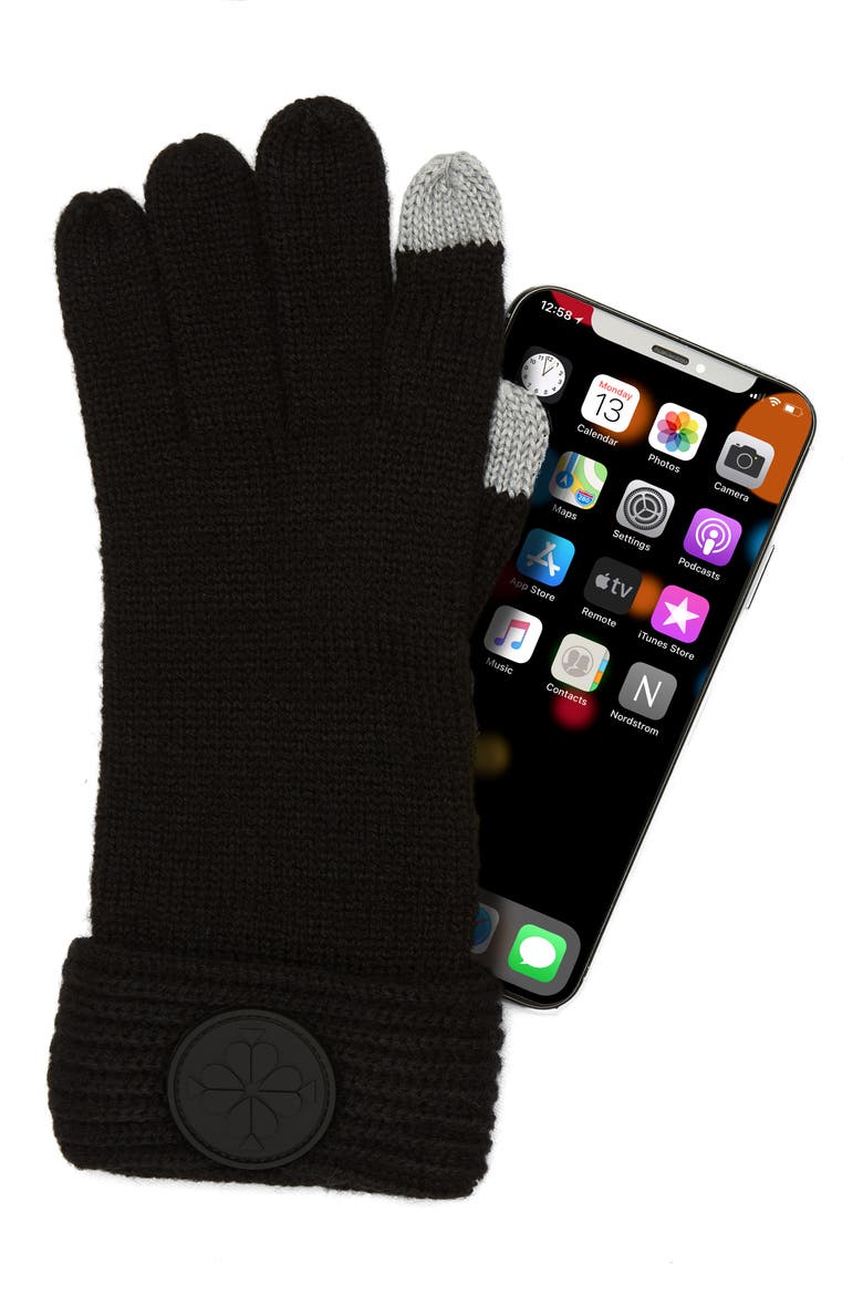 logo waffle gloves, Alternate, color, BLACK