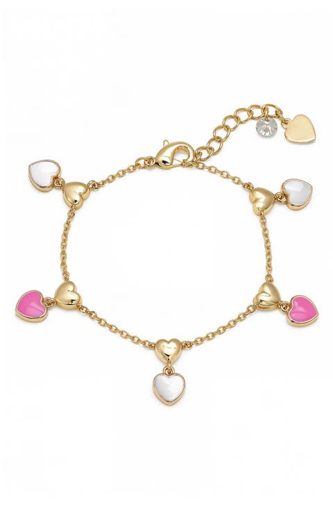 Kids' Double Heart Enamel Charm Bracelet