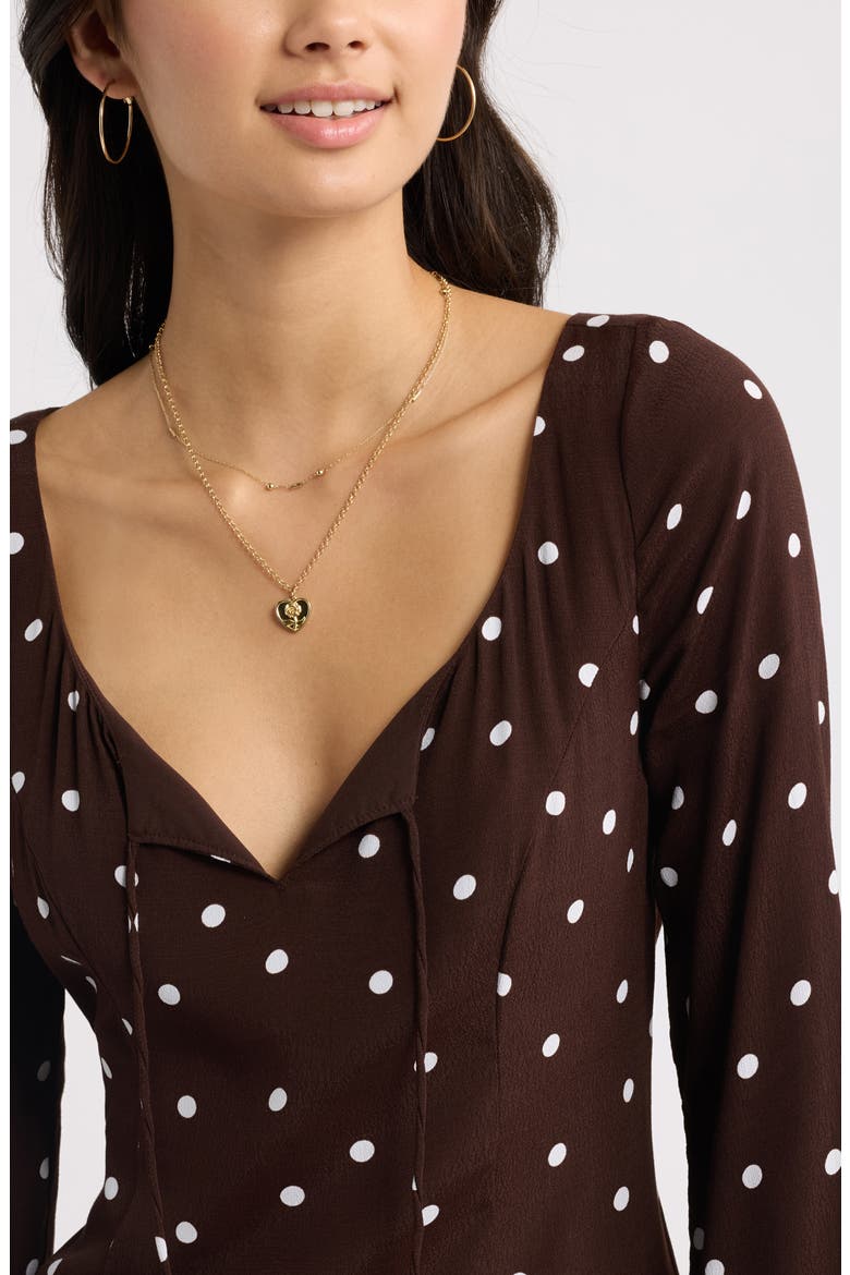 Scoop Neck Long Sleeve Minidress, Alternate, color, BROWN- WHITE CASS DOT