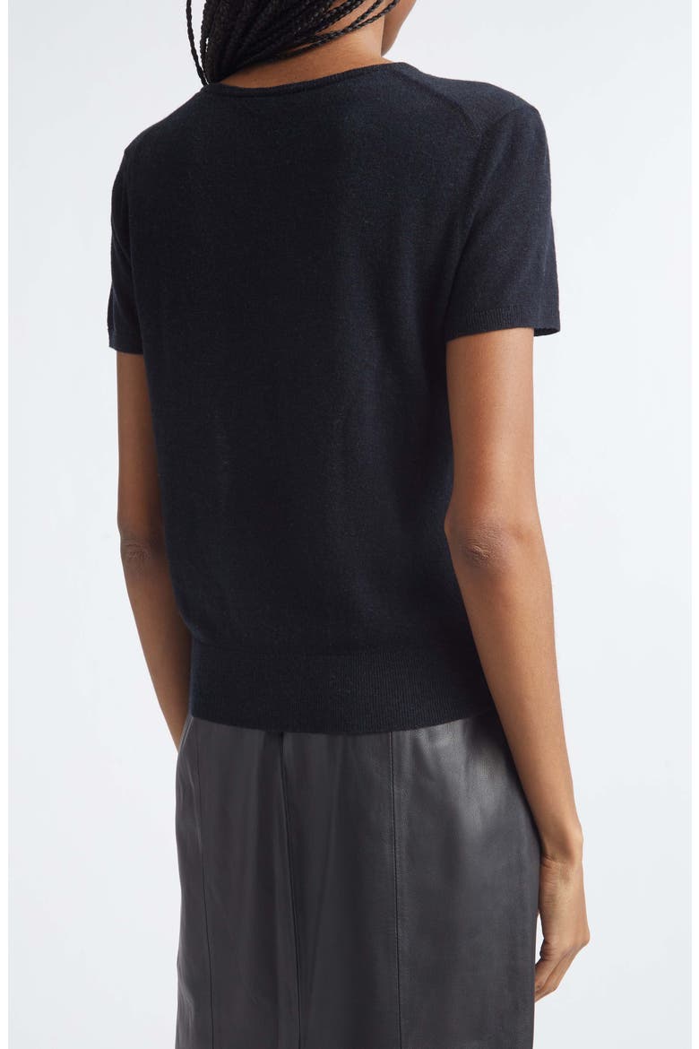 High V-Neck Short Sleeve Wool Sweater, Alternate, color, BLACK