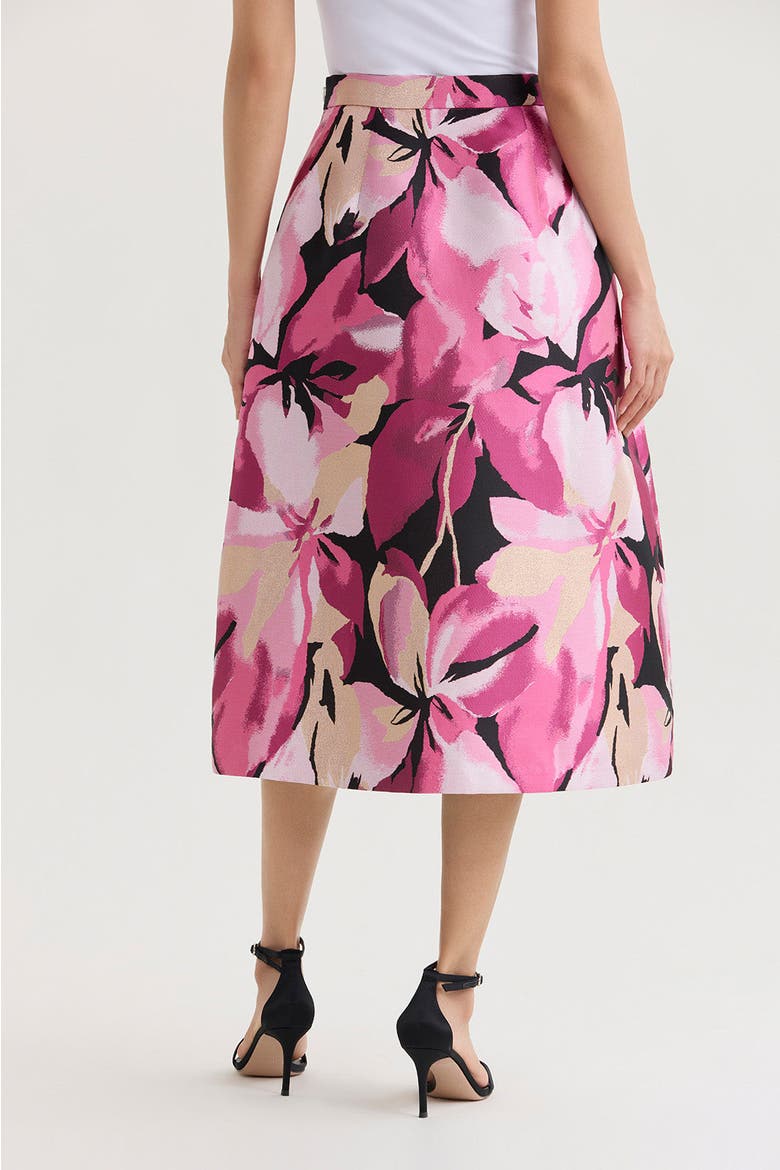 x Family Savvy Shimmer Lined Floral Jacquard Woven Midi Skirt, Alternate, color, Carmine Rose/Pink