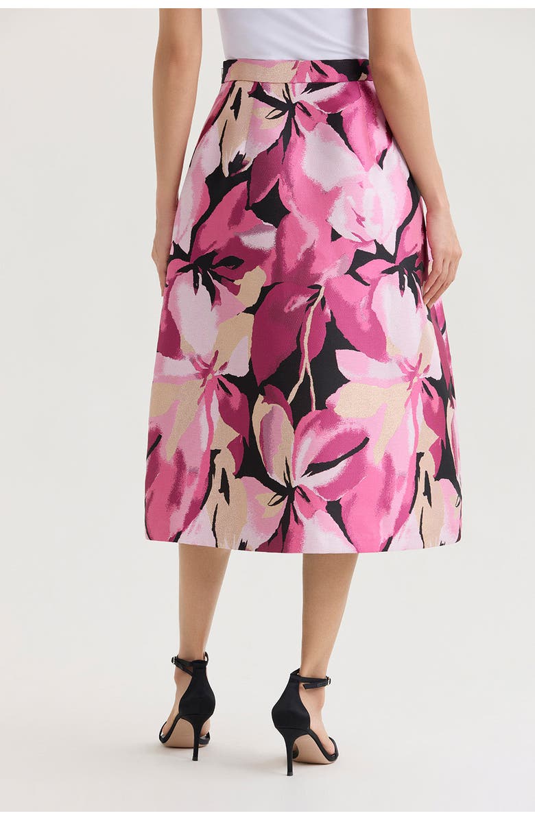 Ming Wang Shimmer Lined Floral Jacquard Woven Midi Skirt, Alternate, color, Carmine Rose/Pink