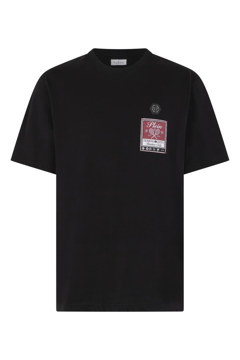 Round Neck T-Shirt Tennis Society Label Men, Main, color, black