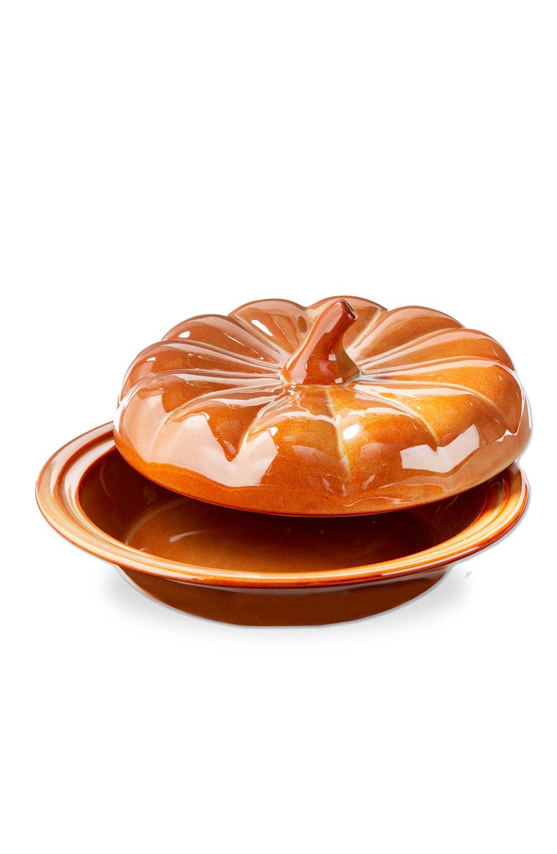 tag Pumpkin Pie Dish with Lid Ceramic Baking Dish Burnt Sienna, Main, color, Orange