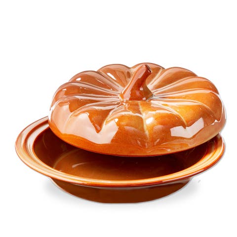 Pumpkin Pie Dish with Lid Ceramic Baking Dish Burnt Sienna