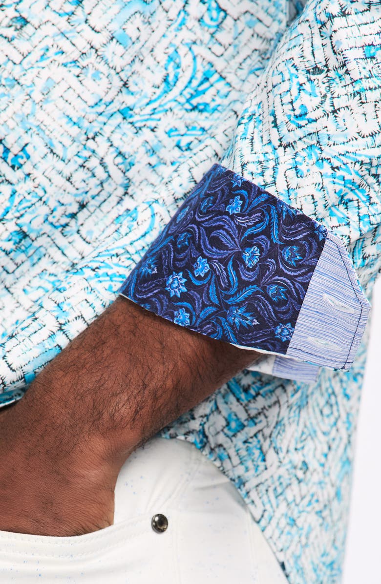 Robert Graham Maze Print Cotton Button-Up Shirt, Alternate, color, Blue